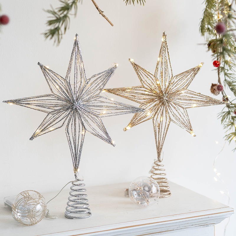 Star Tree Topper - Kerstdecoratie IJzeren Kerstboomtopper Lichtgevende Vijfpuntige Ster
