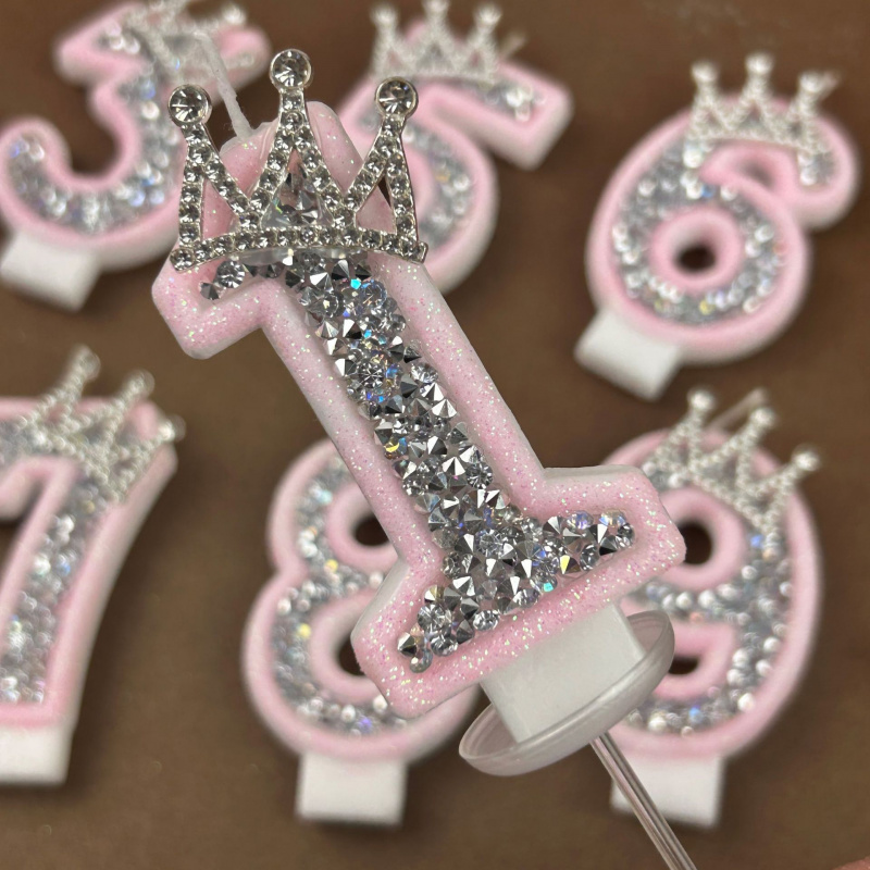 Holiday Candle Set - Digitale kaarsen 0-9 roze zilveren strass