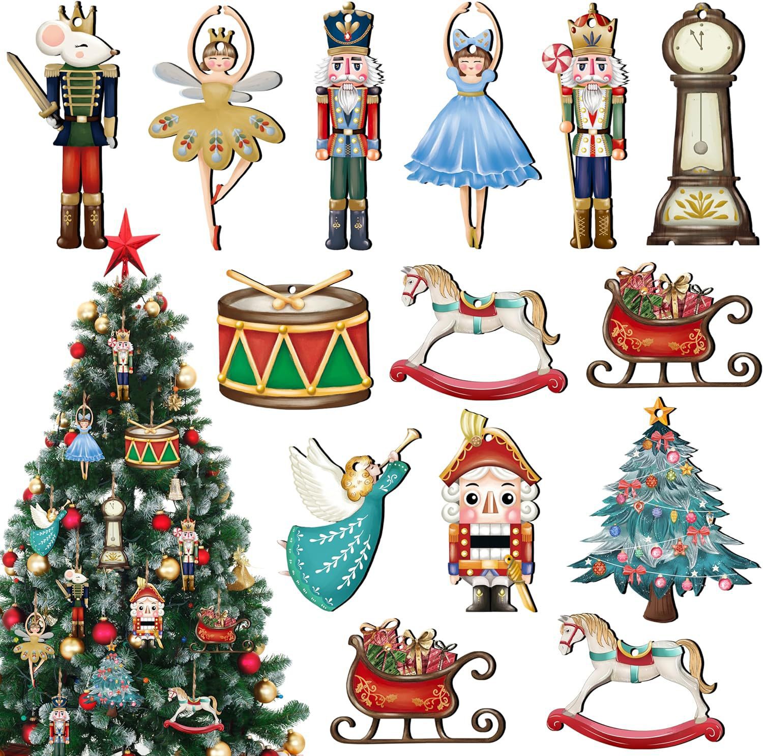 Nutcracker Figurine - 12 stks/set Houten Notenkraker Marionet Hanger