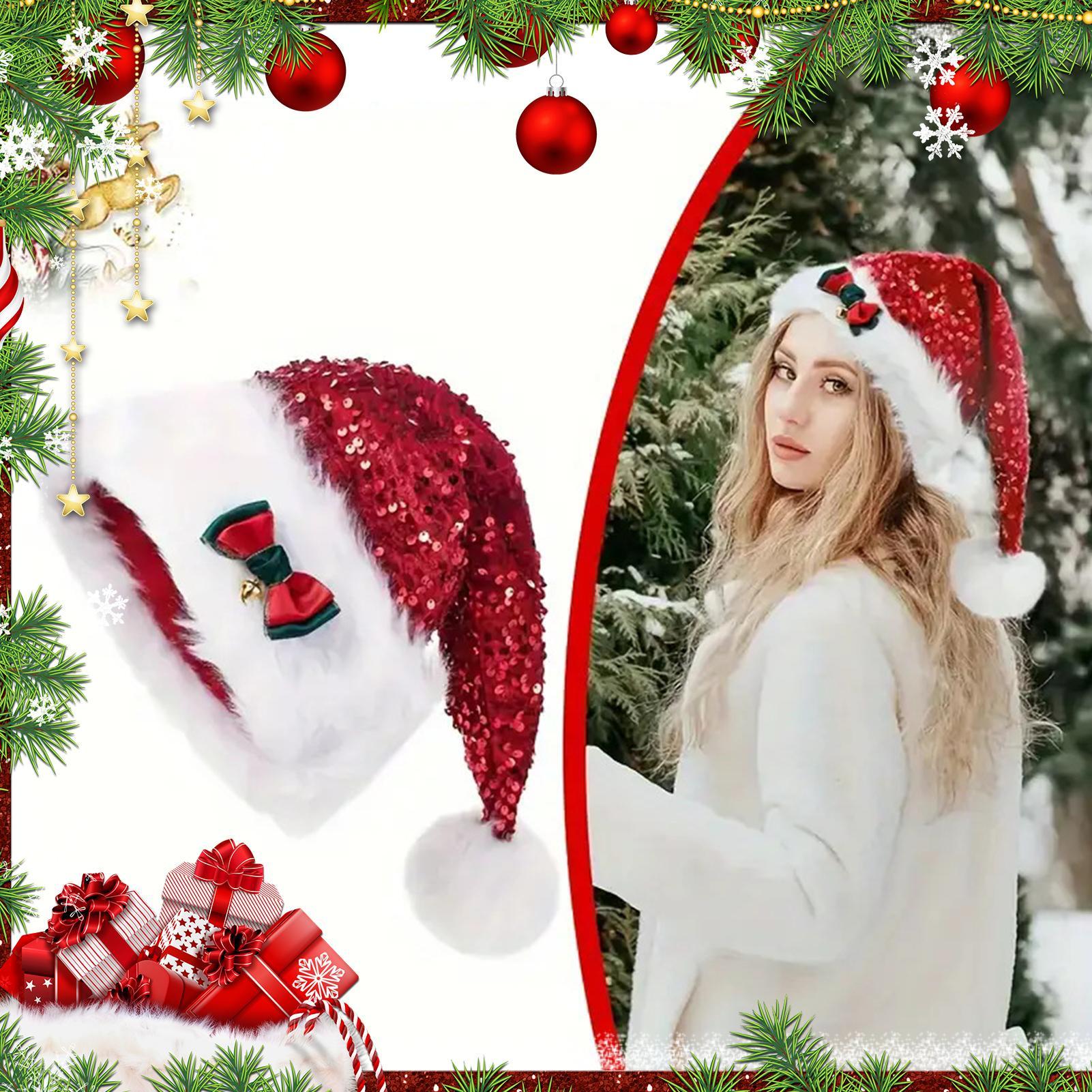 Santa Hat Plush - Pluche Kersthoeden Pailletten Vlinderdas Rood Groen